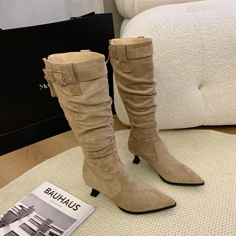 Pointed High Heels Thick Leg Stacking Boots Fashion Shoes Big Tube Circumference Long Boots High Boots Temperament Large Size Women's Shoes