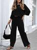 2025 Women's Solid Color Round Neck Linen-Cotton Top & Lace-up Loose Pants Set
