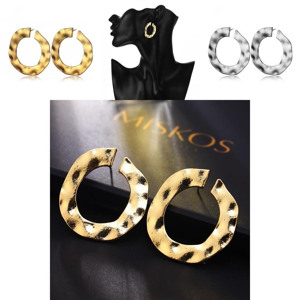 Popular Womens Alloy Round Hoop Earrings With Geometric Elements Gold And Silver