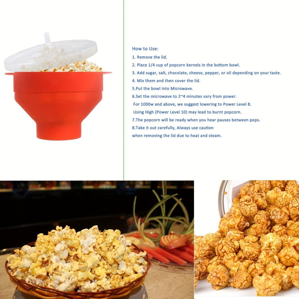 Tigela Balde de Silicone para Pipoca de Micro-ondas DIY Vermelho Máquina de Pipoca com Tampa Prato para Batatas Fritas Frutas Cozinha de Alta Qualidade Ferramentas Fáceis