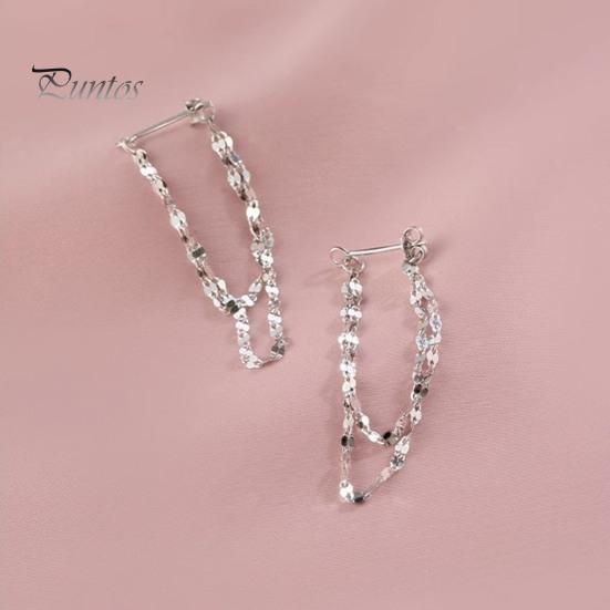 1 Pair Women Earrings Chain Tassel Double-layered Lightweight Smooth Copper Hanging Earrings for Prom Dating Formal Banquet