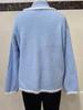 Turn Down Collar Contrast Sweater Jacket Pocket Knitted Zip-Up Cardigan