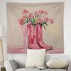 WNAGT Pink Western Tapestry Wall Hanging, Cowgirl Room Decor, Pastel Pink Floral Cowgirl Boots Western Wall Blanket Decor for Girls Bedroom Dorm