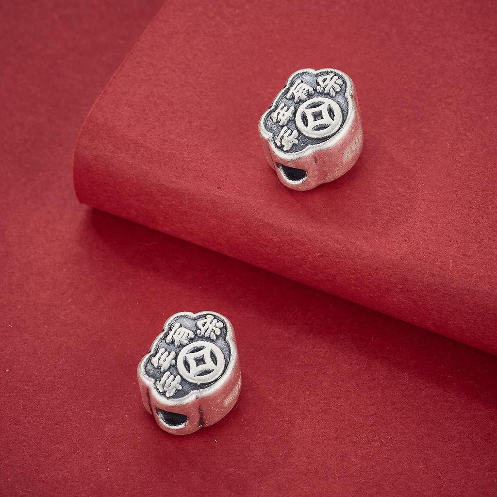 Sterling Silver 999 Koi Fish Luck Charm Spacer Bead for DIY Bracelets - Abundance Copper Coin Design.