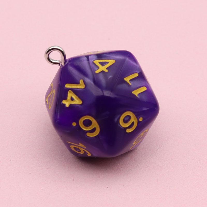 20-Sided Pearl Acrylic Dice Shaker Bag Keychain Pendant for DIY Jewelry