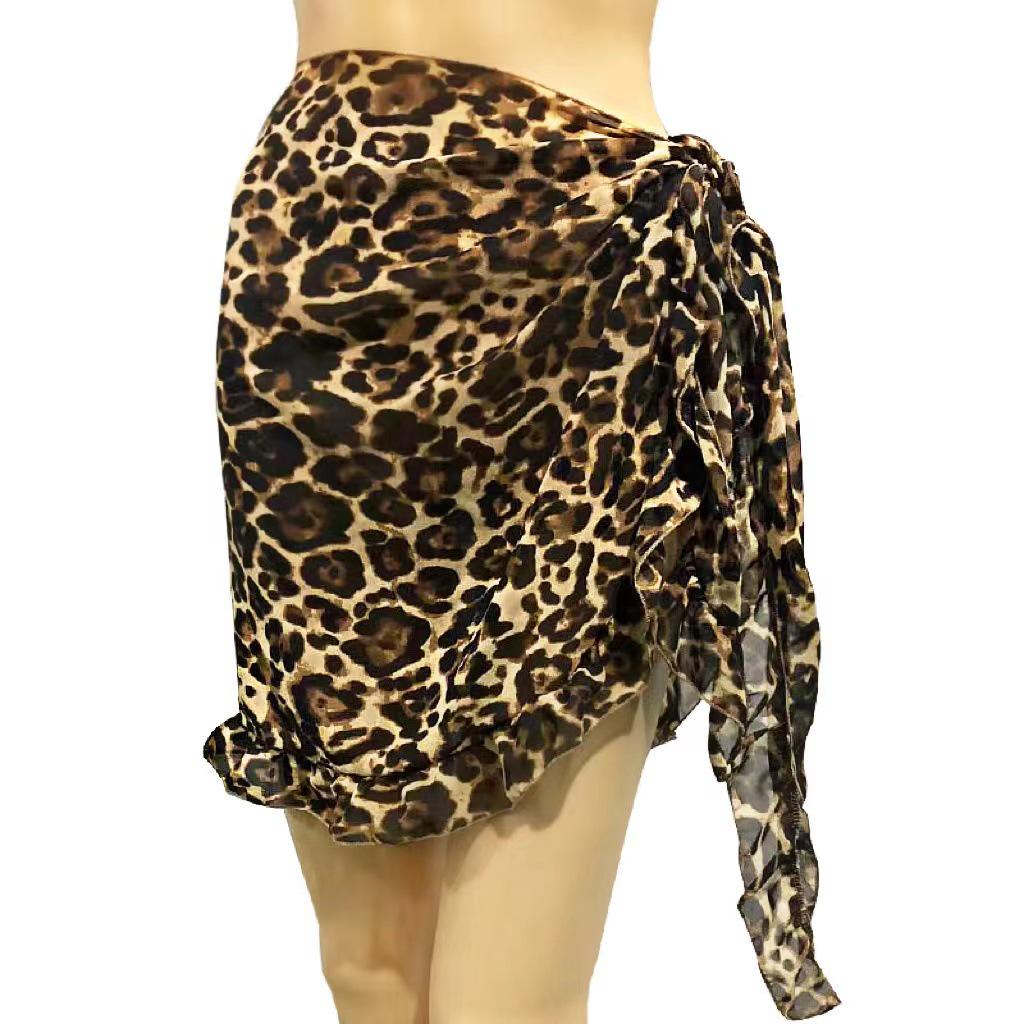 

Европейский и американский стиль Однотонная шифоновая юбка-накидка для пляжа бикини с фестончатым краем для женщин 50x140 cm цветной печати леопарда