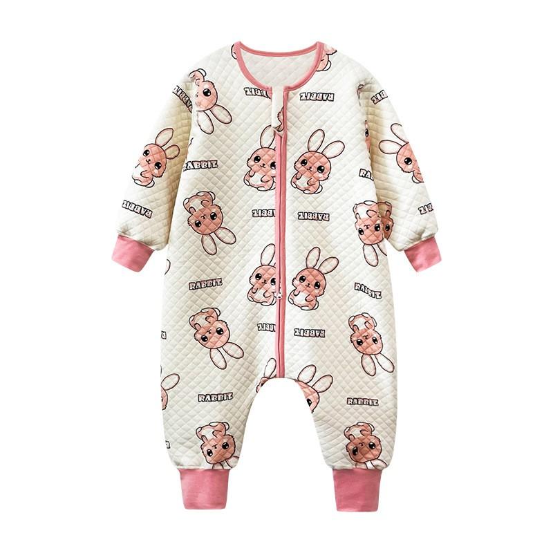 Kids Cotton Sleepsuit With Leg Separation Warm Winter Pajamas Anti-Bacterial Unisex Toddler Sleepwear