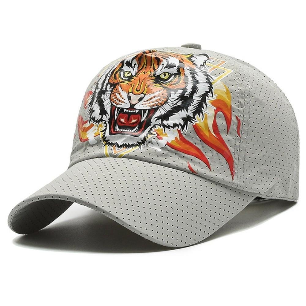 Breathable Perforated Quick-Drying Hat Tiger Head Printed Sun Protection Travel Sports Hat Adjustable Baseball Cap For Women Men
