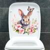 Watercolor Bunny with Flowers Toilet Stickers, Elegant and Cute Bathroom Waterproof Decals, Self-Adhesive Petite Wall Art