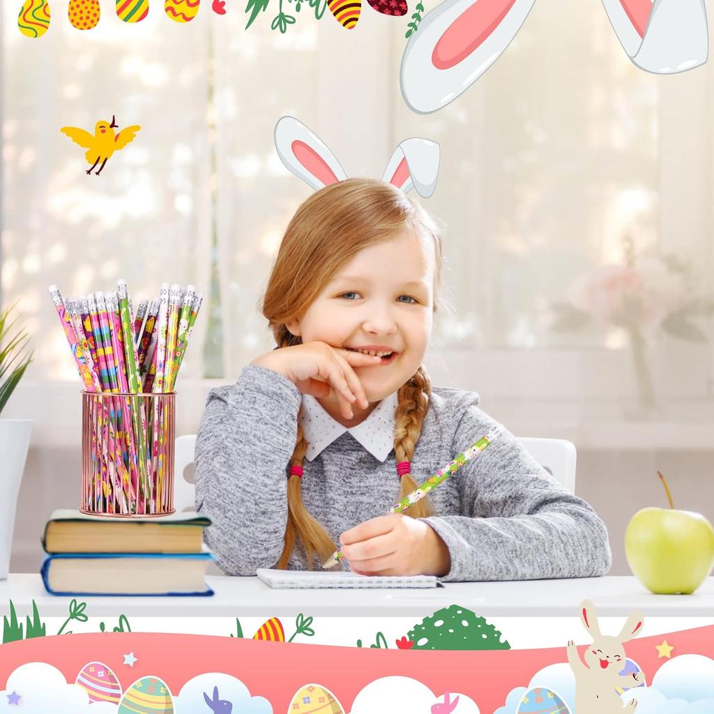 24 Pieces Easter Pencils for Kids Easter Pencil Bulk Holiday Wood Pencils with Erasers Cute Pencils for Easter Day Gifts Easter Party Favors