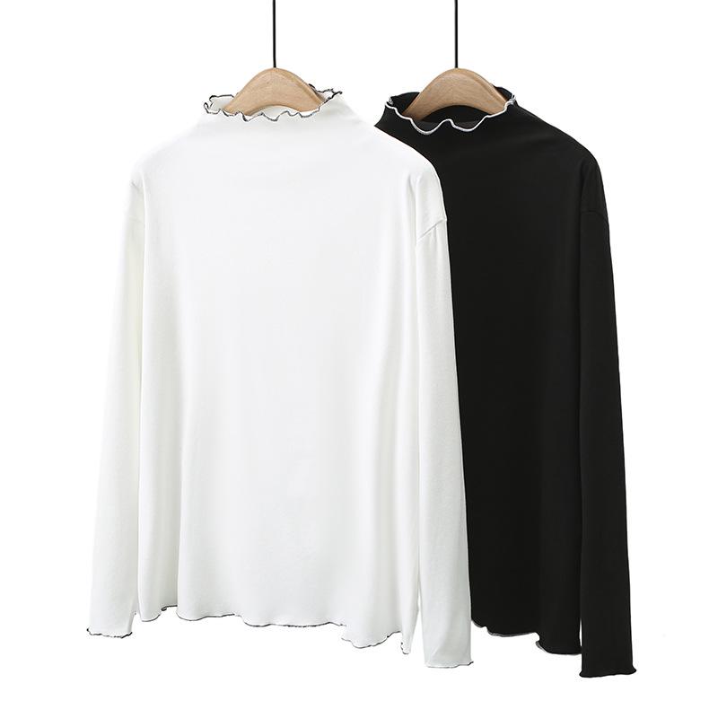 

Women s German Velvet Ruffled Base Layer Top - Half-High Collar, Brushed, Warm & Stylish for Autumn/Winter XXXL чёрный