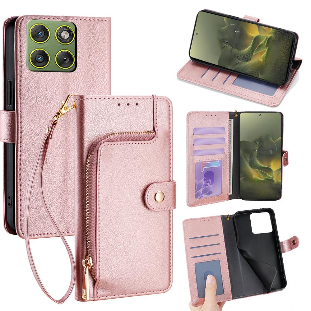 For Motorola Edge 70 5G Case Zipper Pocket PU Leather Wallet Flip Phone Cover
