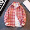 Men Woolen Jacket Lapel Long Sleeve Plaid Pattern Single-Breasted Coat with Chest Pocket Loose Fit Jacket Coat