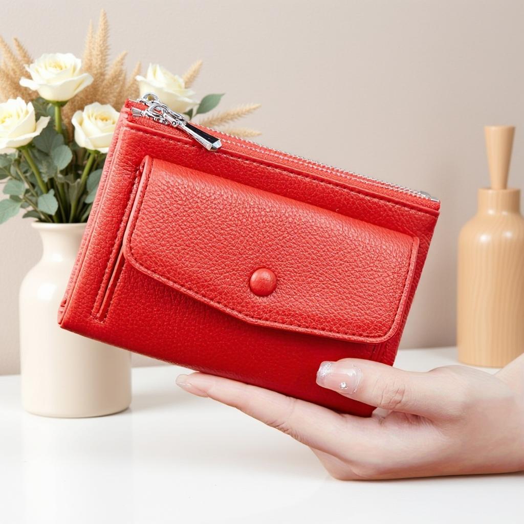 Vintage Chic Double Zipper Wallet Multi-card Coin Purse Portable Buckle Wallet