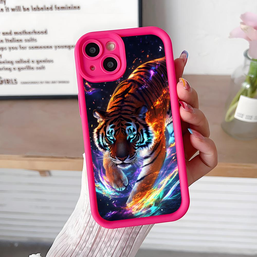 Tiger Neon Dicke TPU Handyhülle für iPhone 17 16 15 14 13 12 11 Air Pro Max Plus Buntes Cover