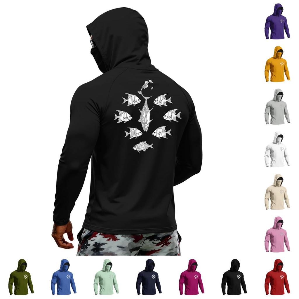 Men's Summer Hawaiian Print Quick Dry Long Sleeve T Shirt Ice Silk UPF50 Plus UV Protection Fitness Sports Hoodie Sun Protection Top