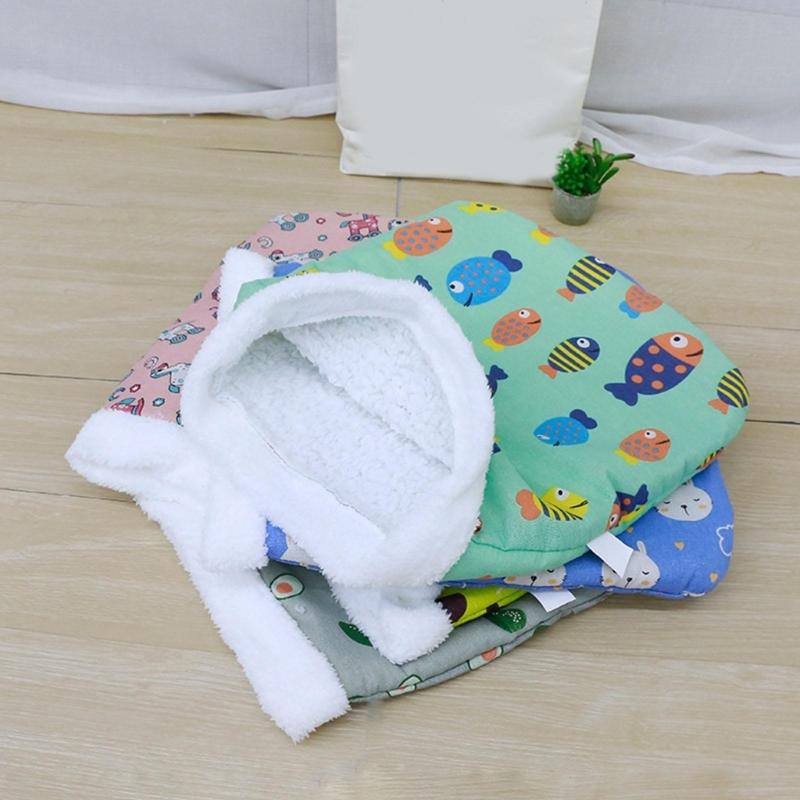 Thermal Insulated Cats Bed Machine Washable Cartoon Pattern Pet Warmth Sleep Bag Soft Comfortable For Cold Weather