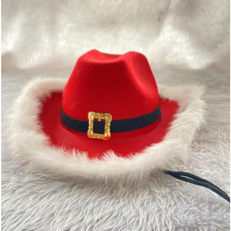 1-10pcs European and American Men's and Women's Cowboy Hat Red Western Cowboy Hats Christmas Feather Santa Claus Illuminated Hat