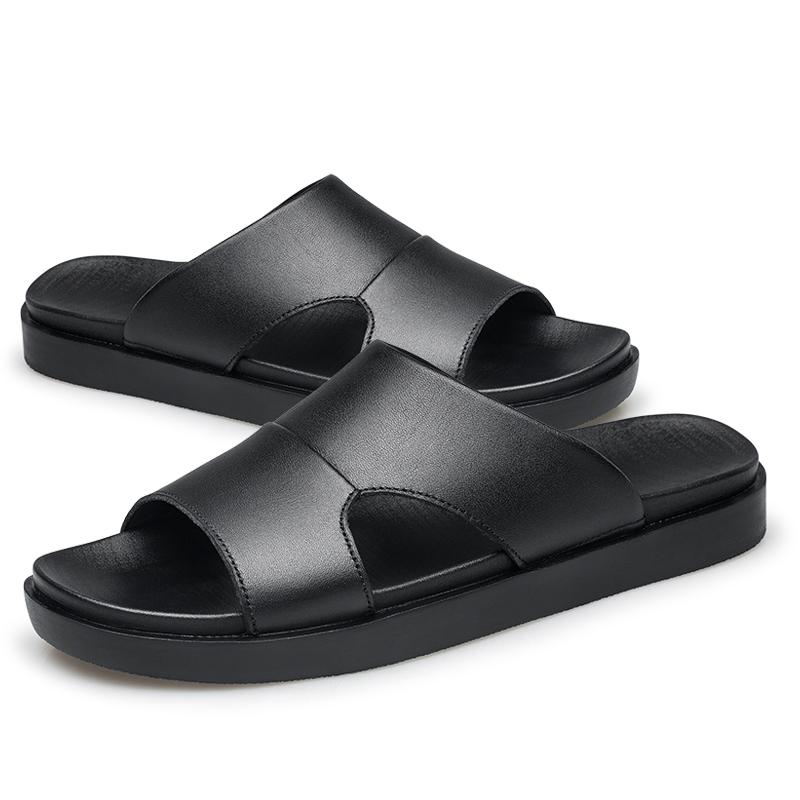 FashionMans Slippers Leather Men's Summer Shoes Casual Beach Slipper Outdoor Male Home Flip Flops Soft Breathable Shoes Mules Sandals