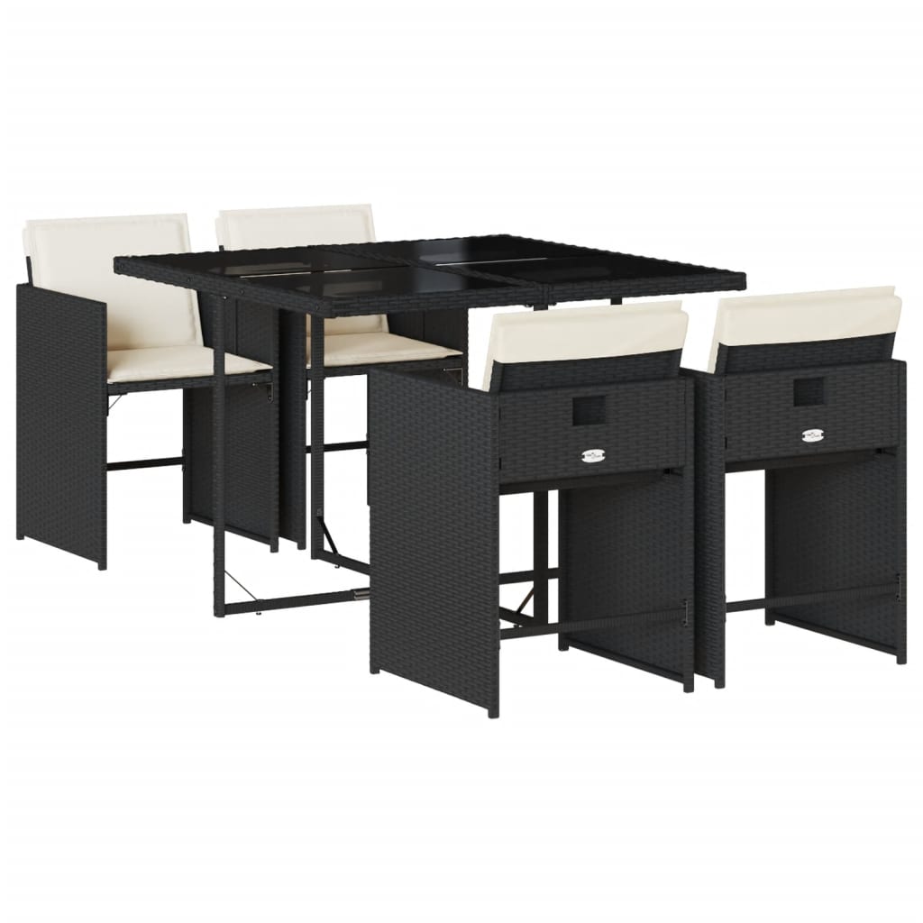 Vidaxl 5-Cz. Garden Furniture Set With Cushions, Black, Poly Rattan