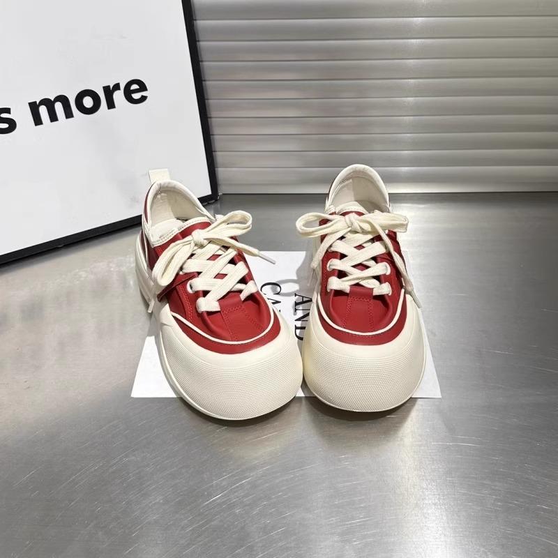 Spring 2025 new board shoes platform white shoes women's muffin bottom pull-off lace-up casual shoes bread shoes