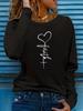Women's Long-Sleeved Loose Round-Neck Top Elegant Solid Color Polyester Knitted T-Shirt Autumn and Winter Fashion Heart Pattern