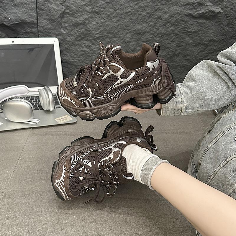 Thick-soled Heightening Paris Double-strap Contrasting Color Dad Shoes for Women 2025 Autumn and Winter New Shock-absorbing Sports and Leisure Shoes