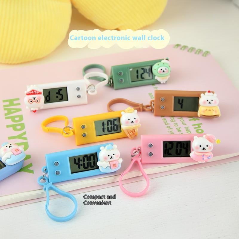 Portable Electronic Clock Keychain Mini Pocket Electronic Oval Hanging Watch Digital Table Time Date Display Clock For Student