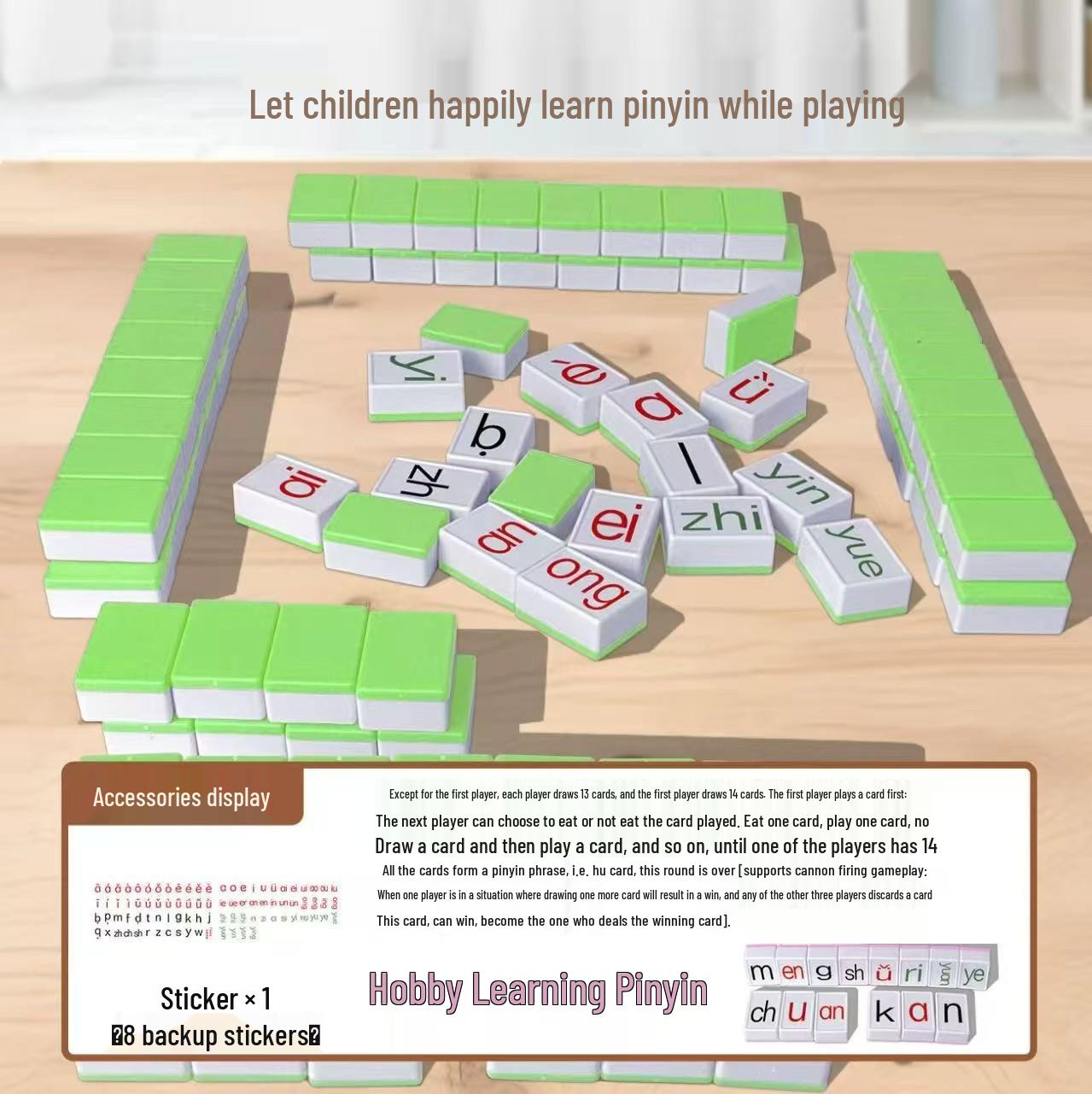 Блоки-эмодзи Маджонг с пиньинем: Образовательная настольная игра «Соедини точки» для детей