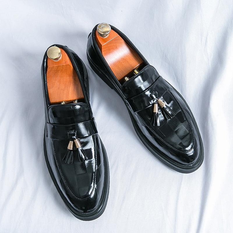 

Xiyin 2025 men s patent leather fringed loafers black casual shoes business men s shoes formal leather shoes men s 47 чёрный