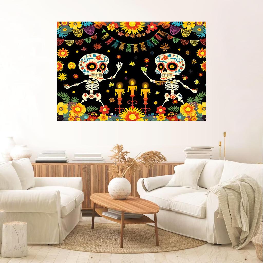 Day of the Dead sugar-coated haws and Skull Background Cloth - Universal polyester banner, suitable for Halloween and birthdays