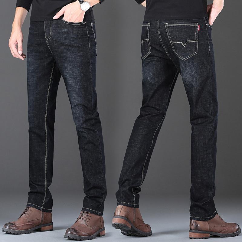 Premium Fleece-Lined Thickened Autumn/Winter Denim Trousers Men's Relaxed Straight-Leg Stretch Oversized Casual Trousers