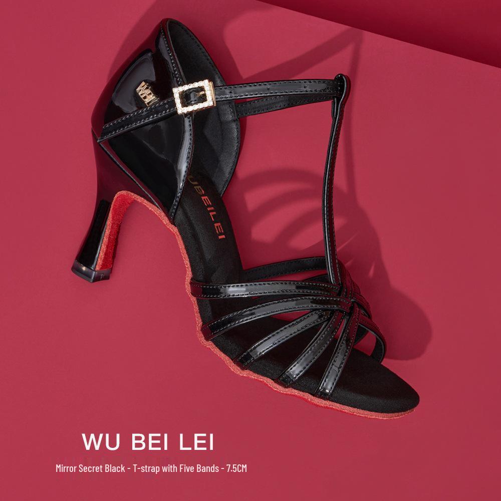 Wubai Ballet T-Strap Satin Latin Dance Shoes for Women - Medium Heel, Soft Sole, Genuine Leather Ballroom Cha
