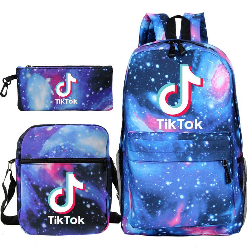 3pcsset Tok Tik Blue Galaxy Backpack Schoolbag Shoulderbag Pencilbag Kids Women