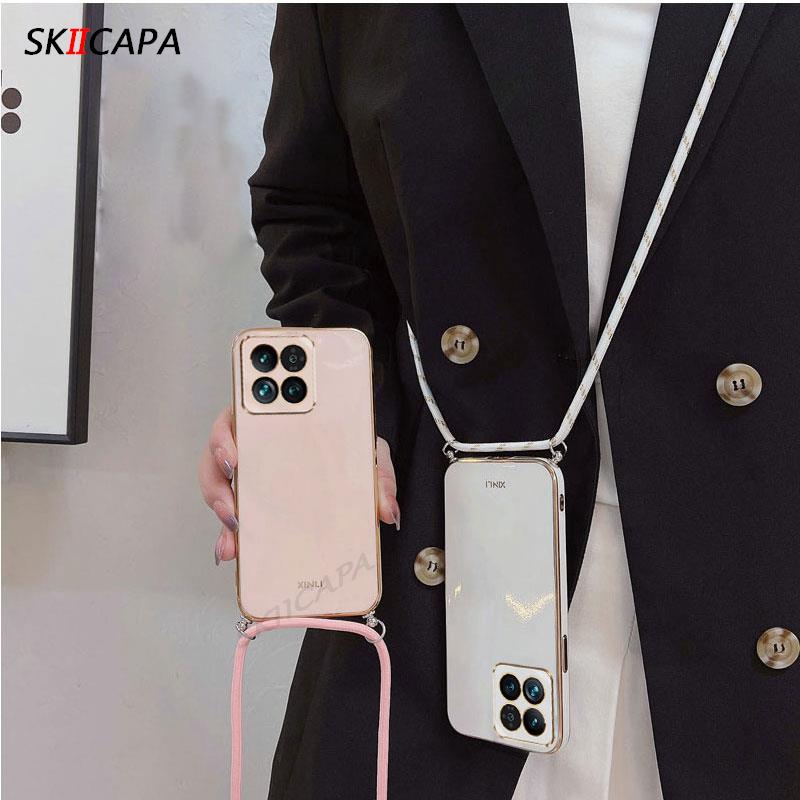 Children Clothing Yulin-001 For Xiaomi 15T Crossbody Necklace Cord Lanayrd Plating Phone Case For Xiaomi Mi 15 T 15T 17 Pro Max Electroplated Silicone Cover