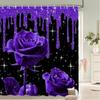 Shiny Rose Flower Style Printed Fabric Shower Curtain Bathroom Curtain,Valentine'S Day Home Decoration Curtain With Hooks