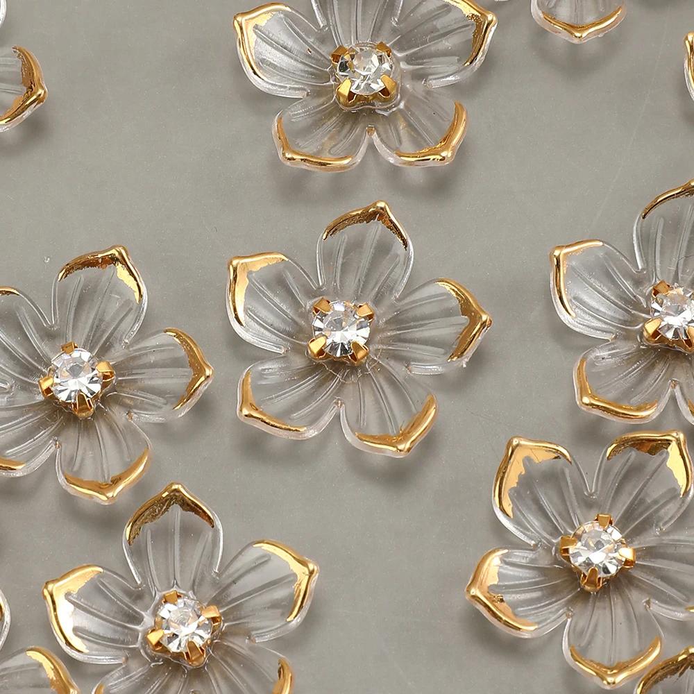 50Pcs 23mm Transparent Flower Shape With Artifical Rhinestone Patch Beads For Diy Jewelry Accessories
