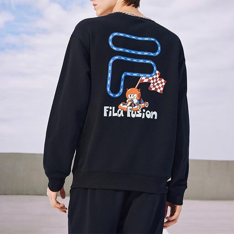 Fila Fusion Fob Series Letter Round Neck Fleece Pullover Sweatshirt Unisex sweatshirt Black T11U343205FBK