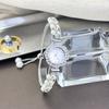 Double-Row Pearl Pull-Open Bracelet Diamond-Encrusted Case Arabic Numeral Scale Ladies Quartz Watch