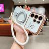 Wavy Frame Wrist Strap Phone Case for Samsung Galaxy S22 S23 S24 S25 Ultra Plus Edge A55 A54 A56 A36 A24 Silicone Soft Protective Cover Magnetic Stand