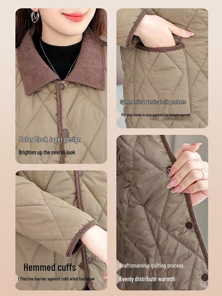 Veste courte en coton amincissante style petite taille pour femmes 2025 - Vêtement d'extérieur léger pour mères d'âge moyen