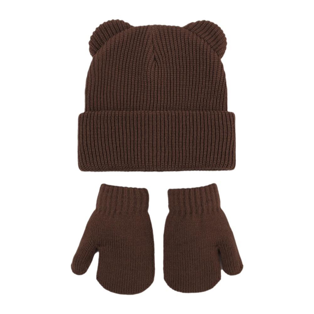 Knitted Bear Ear Earflap Hat Warm Knitted Hat Glove Set Children's Winter Hat for Boys Girls Kids