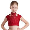 Vestido de dança lírica para meninas, top curto com saia tutu, roupas de ginástica de duas peças