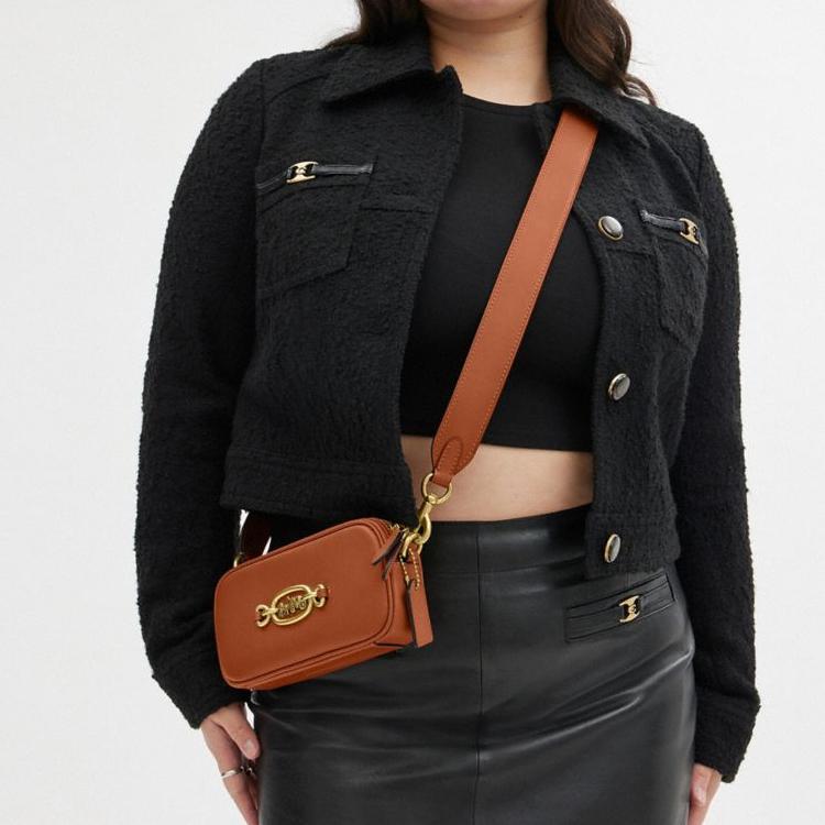 Coach Avery 20 Metallic Solid Logo Zipper Closure Leather Handheld Crossbody Shoulder Bag Small Women Bags Polished-Amber CR095-B4BAR