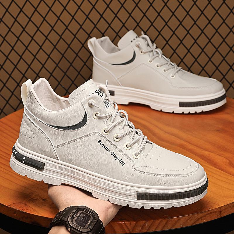 

Мужская обувь весна 2025 новые мужские повседневные кожаные туфли с одной педалью маленькие белые туфли для доски высокие ботинки Martin универсальная модная обувь 39