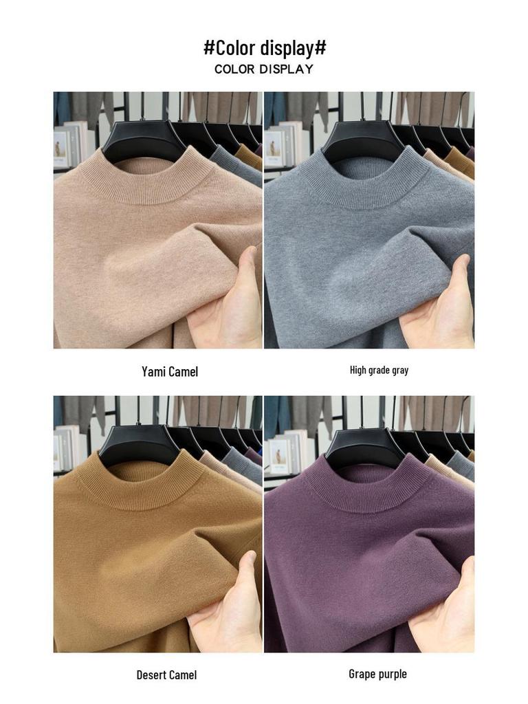 Men's Winter Knitted Wool Sweater with Half-High Collar