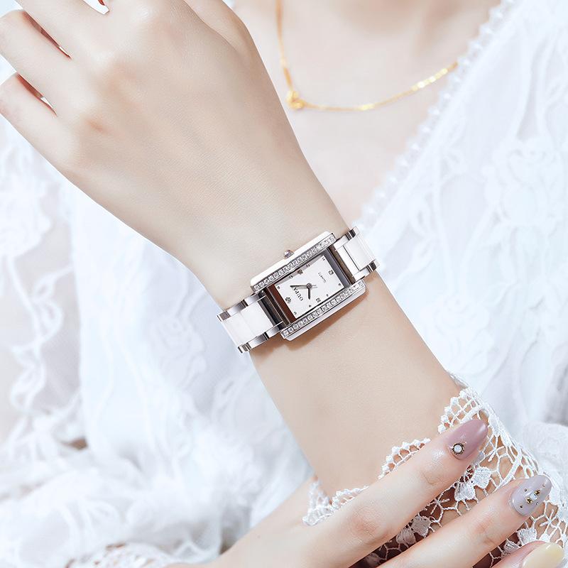 

Oupai rectangular watch women s white ceramic waterproof fashion simple French niche atmospheric watch