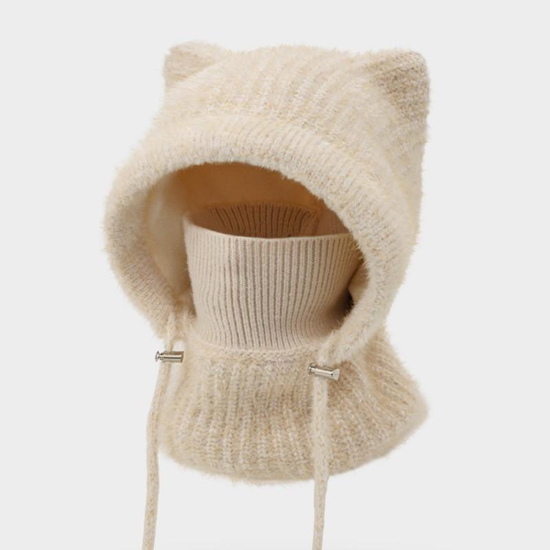Warm Knitted Winter Hat With Ear Flaps Neck Cover Windproof Fleece-Lined Beanie Cold Weather Cycling