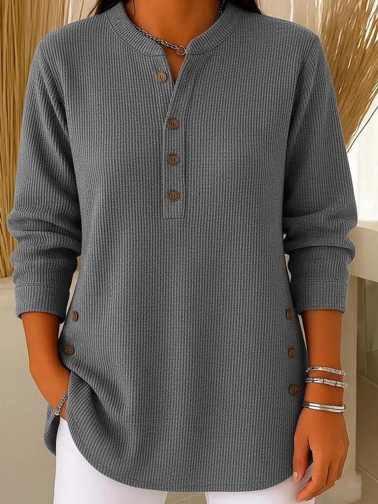 2025 European & American V-Neck Corduroy Long Sleeve Loose Casual Women's Top