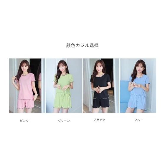 [EnjoIt] Pajamas, Women's, Summer, Short Sleeves, Loungewear, Top and Bottom Set, Sleepwear, Convenient Clothing, Gentle on the Skin, Slimming,